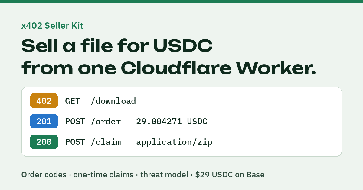 x402 Seller Kit: sell a file for USDC on a Cloudflare Worker ($29)
